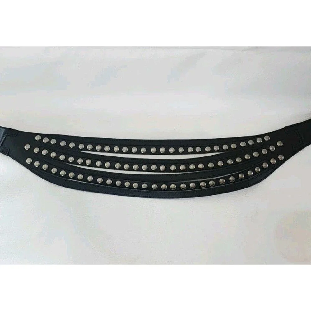 Page D New York Wide Leather Studded Waist Belt Black Panel Corset Belt L 37-41